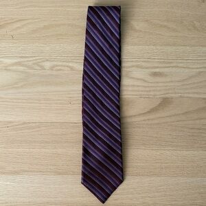 Calvin Klein Men's Burgundy Striped 100% Silk Tie